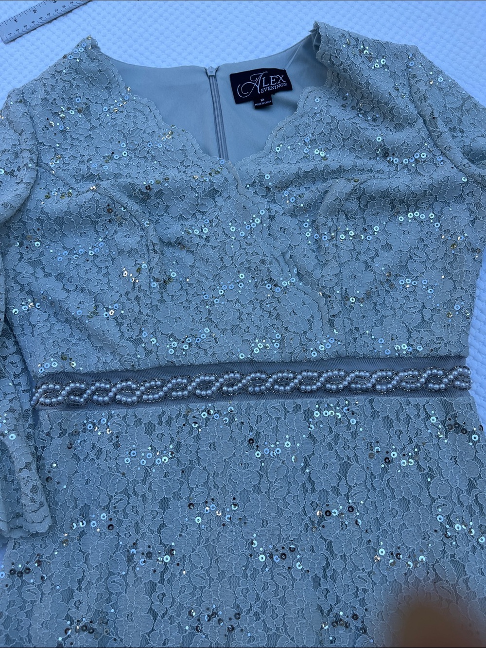 Alex Evenings 12 Silver Sequin Lace Mermaid Evening dress  mother of the bride - Picture 7 of 9
